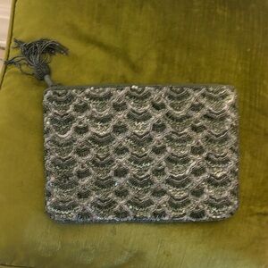 Anthropologie Gray Beaded Clutch with Tassel